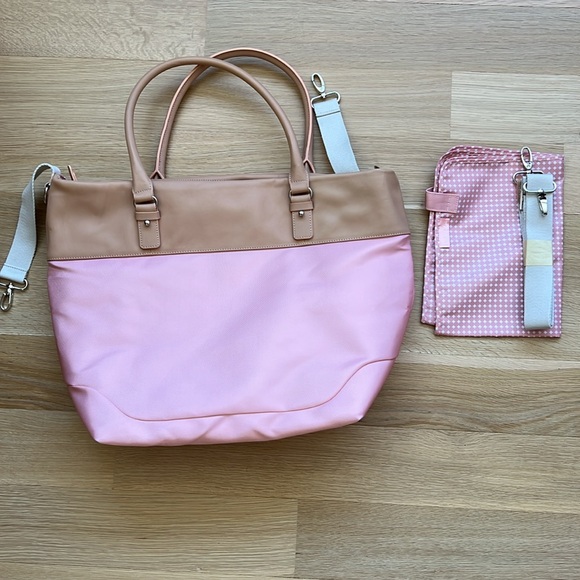 NWOT Dwell Studio Pink & Tan Diaper Bag with Changing Bag - Picture 1 of 12